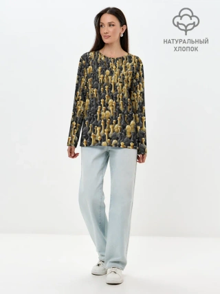 Лонгслив женский. Хлопок / Шахматы