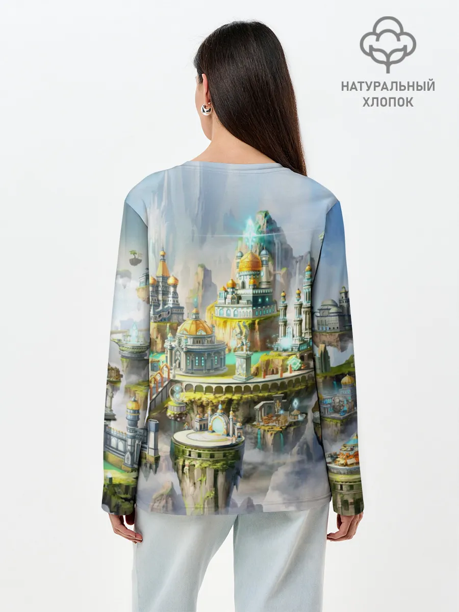 Лонгслив женский. Хлопок / Город в небе