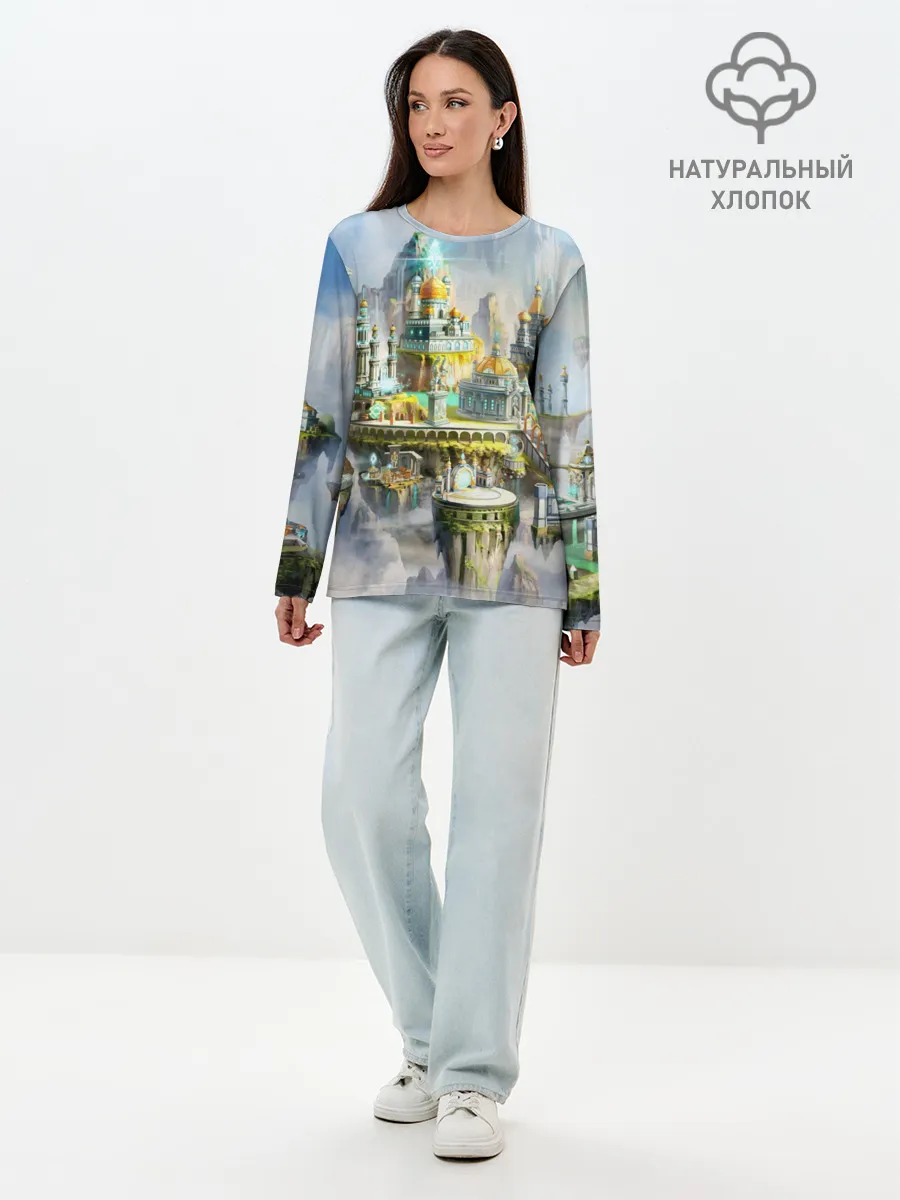 Лонгслив женский. Хлопок / Город в небе