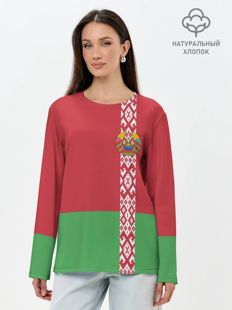 Лонгслив женский. Хлопок / Белоруссия, лента с гербом