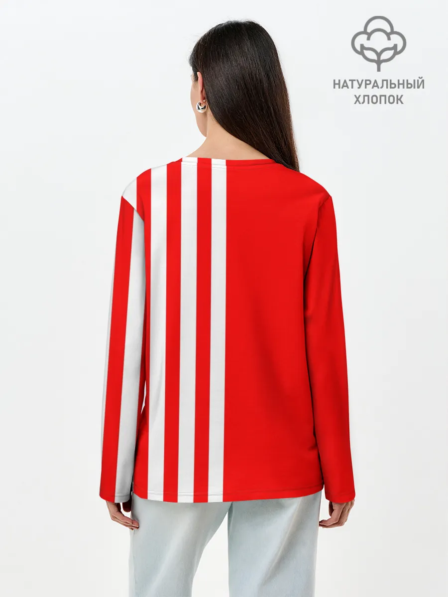 Лонгслив женский. Хлопок / Красно-белый воин