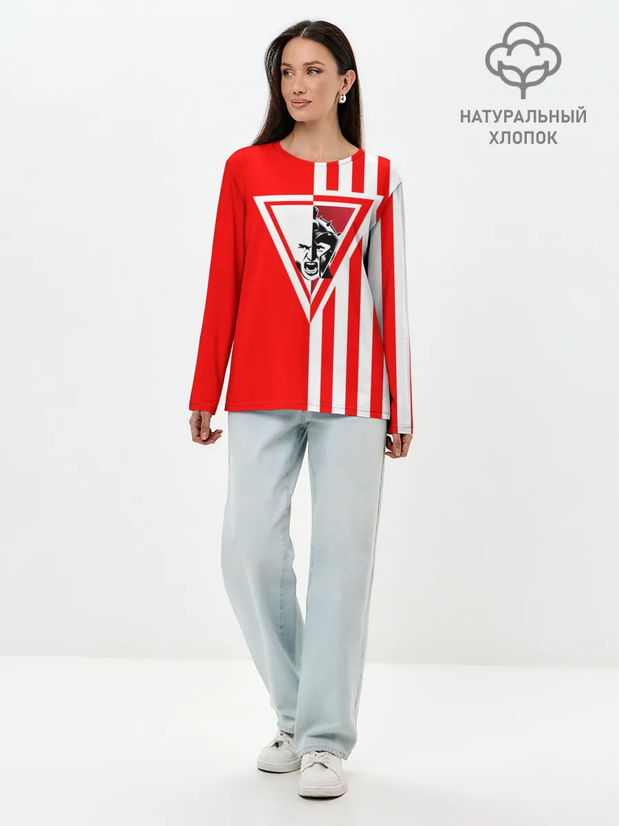 Лонгслив женский. Хлопок / Красно-белый воин