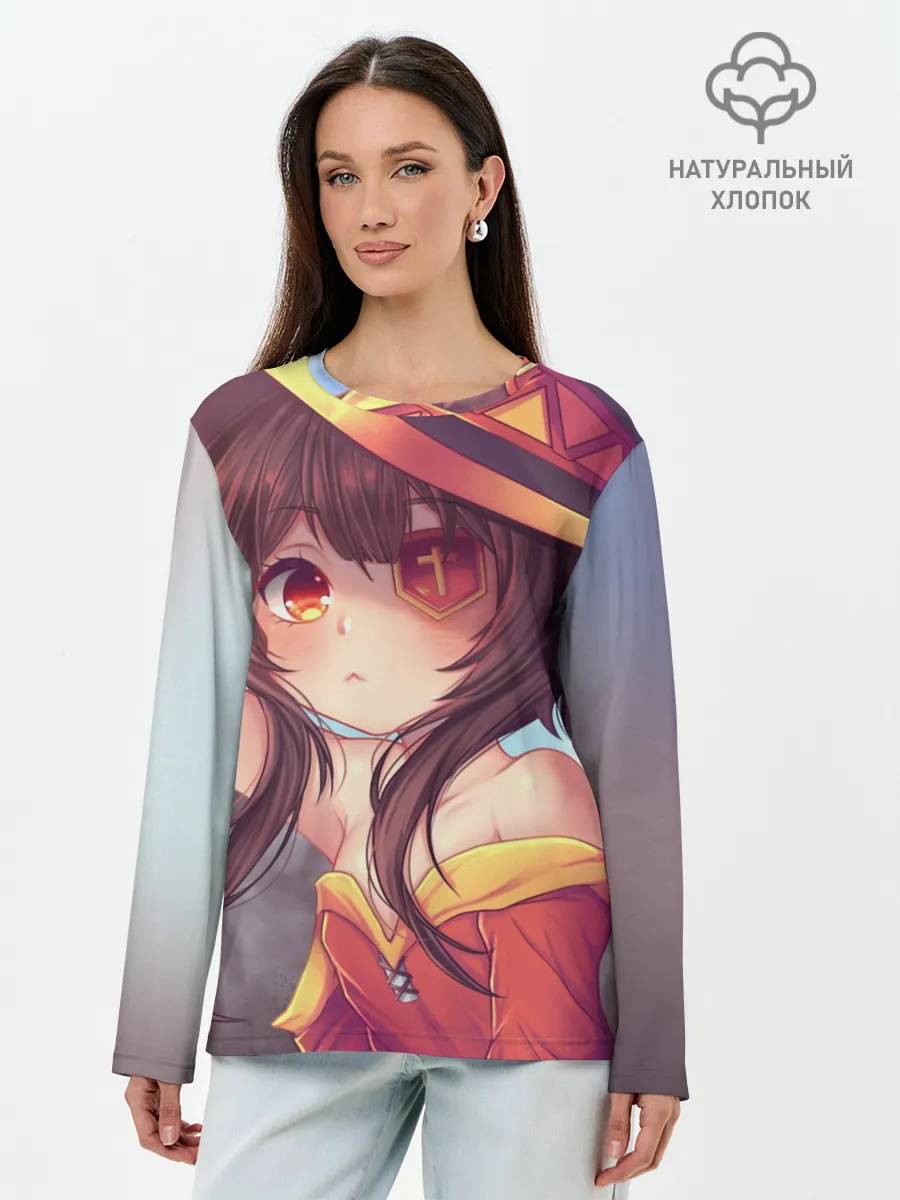 Лонгслив женский. Хлопок / Konosuba в шляпе