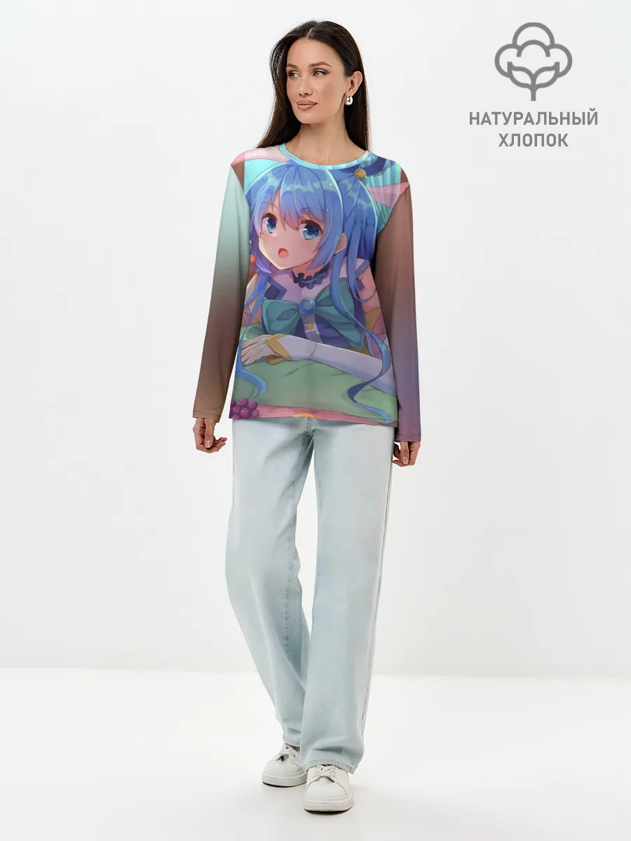 Лонгслив женский. Хлопок / коносуба аква