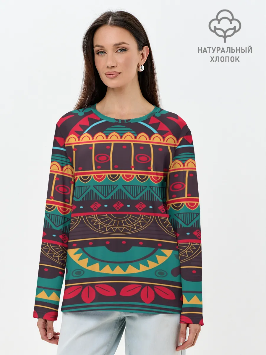 Лонгслив женский. Хлопок / Мексиканский орнамент