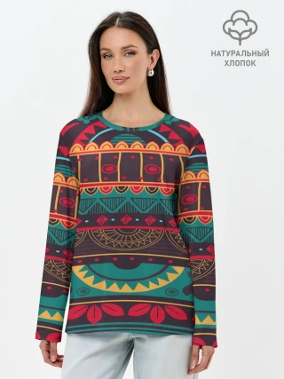 Лонгслив женский. Хлопок / Мексиканский орнамент