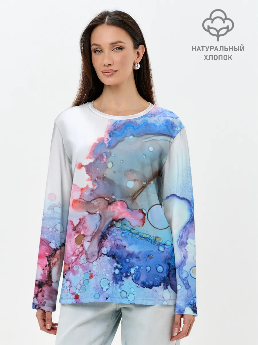 Лонгслив женский. Хлопок / Акварельные разводы