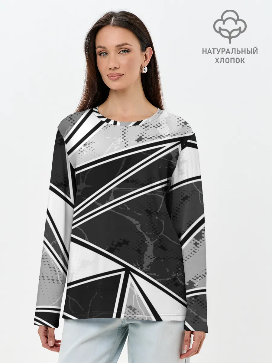 Лонгслив женский. Хлопок / Спортивная геометрия