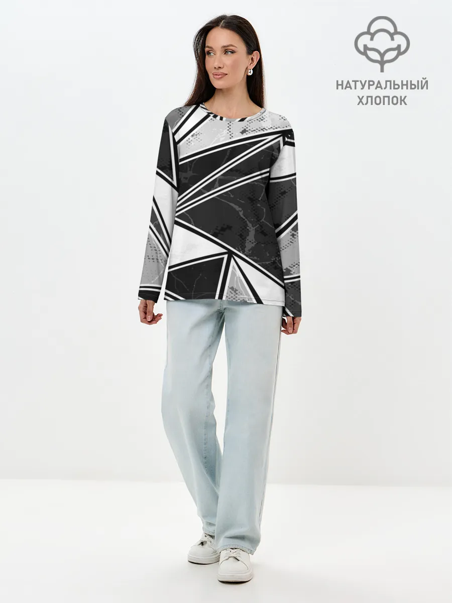 Лонгслив женский. Хлопок / Спортивная геометрия