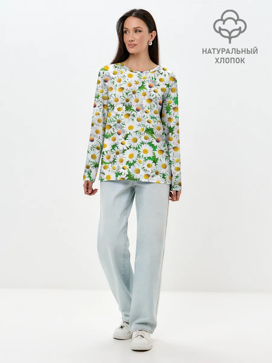 Лонгслив женский. Хлопок / Ромашки