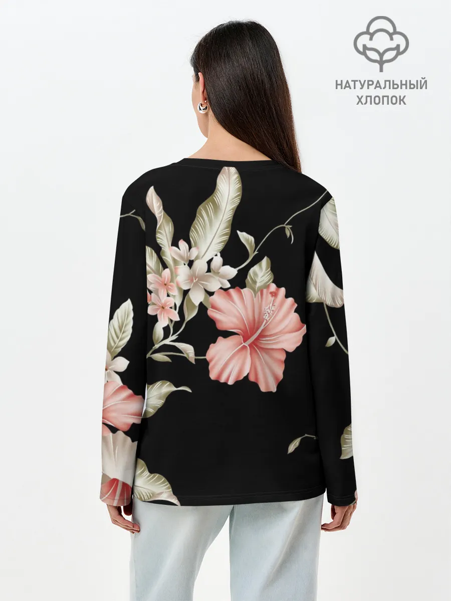 Лонгслив женский. Хлопок / цветок абстракция