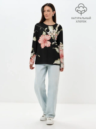 Лонгслив женский. Хлопок / цветок абстракция