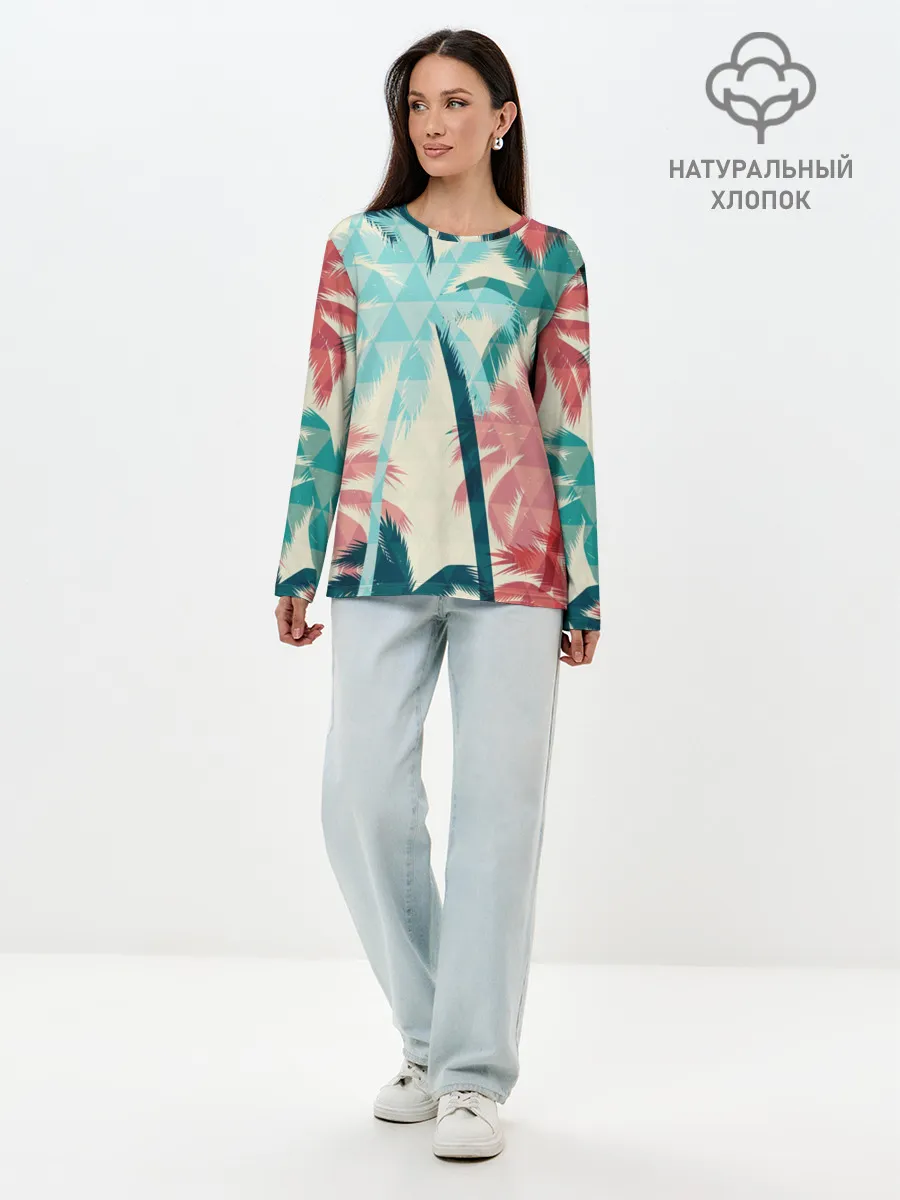 Лонгслив женский. Хлопок / Абстракция Пальмы Текстура