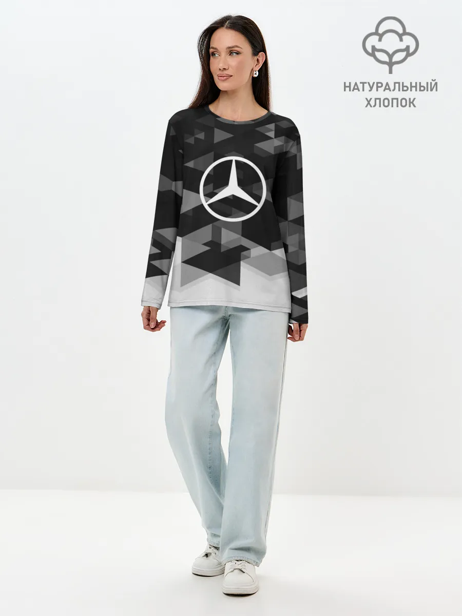Лонгслив женский. Хлопок / Mercedes sport geometry