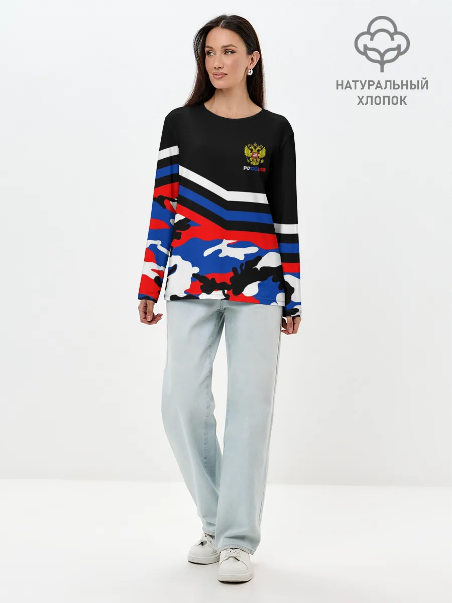 Лонгслив женский. Хлопок / Камуфляж Россия