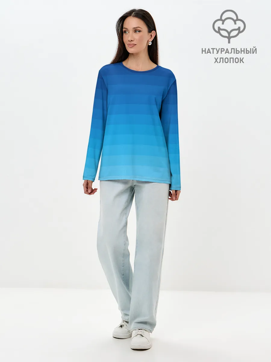 Лонгслив женский. Хлопок / Синие полосы