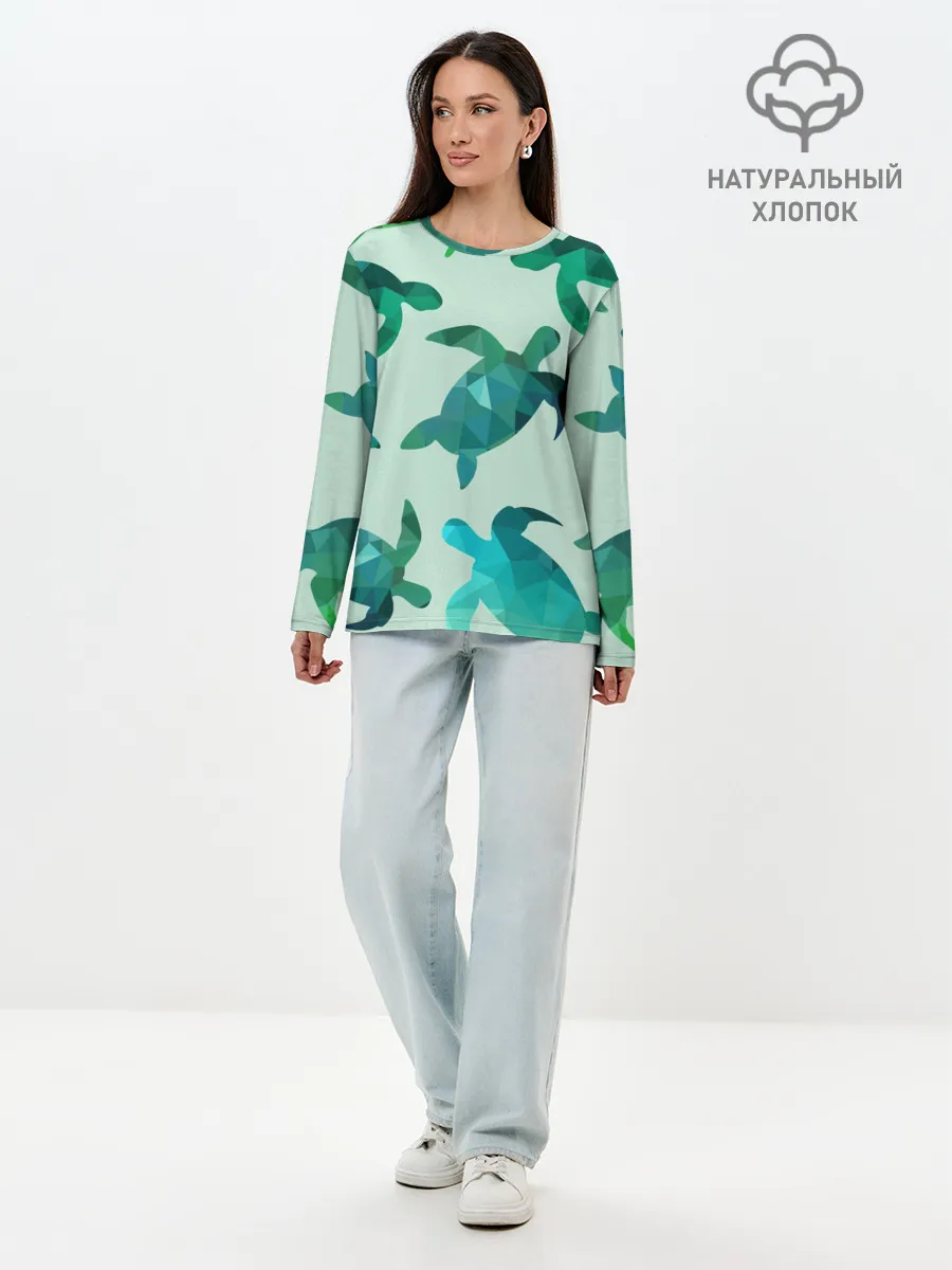 Лонгслив женский. Хлопок / Абстракция Черепахи Полигон