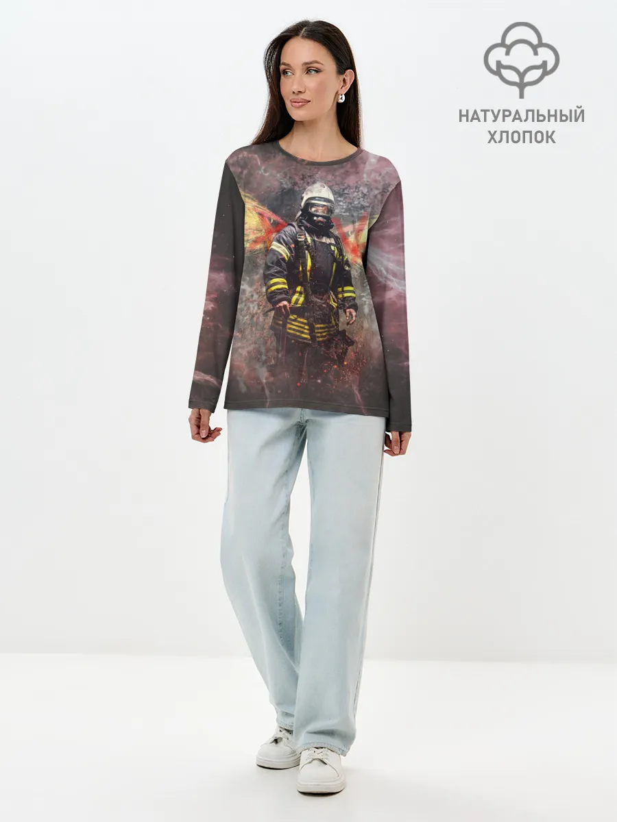 Лонгслив женский. Хлопок / Пожарный