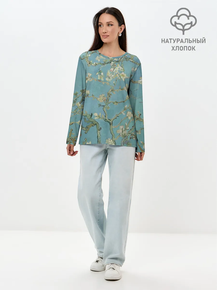 Лонгслив женский. Хлопок / Ван Гог Цветущие ветки миндаля