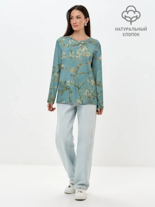 Лонгслив женский. Хлопок / Ван Гог Цветущие ветки миндаля