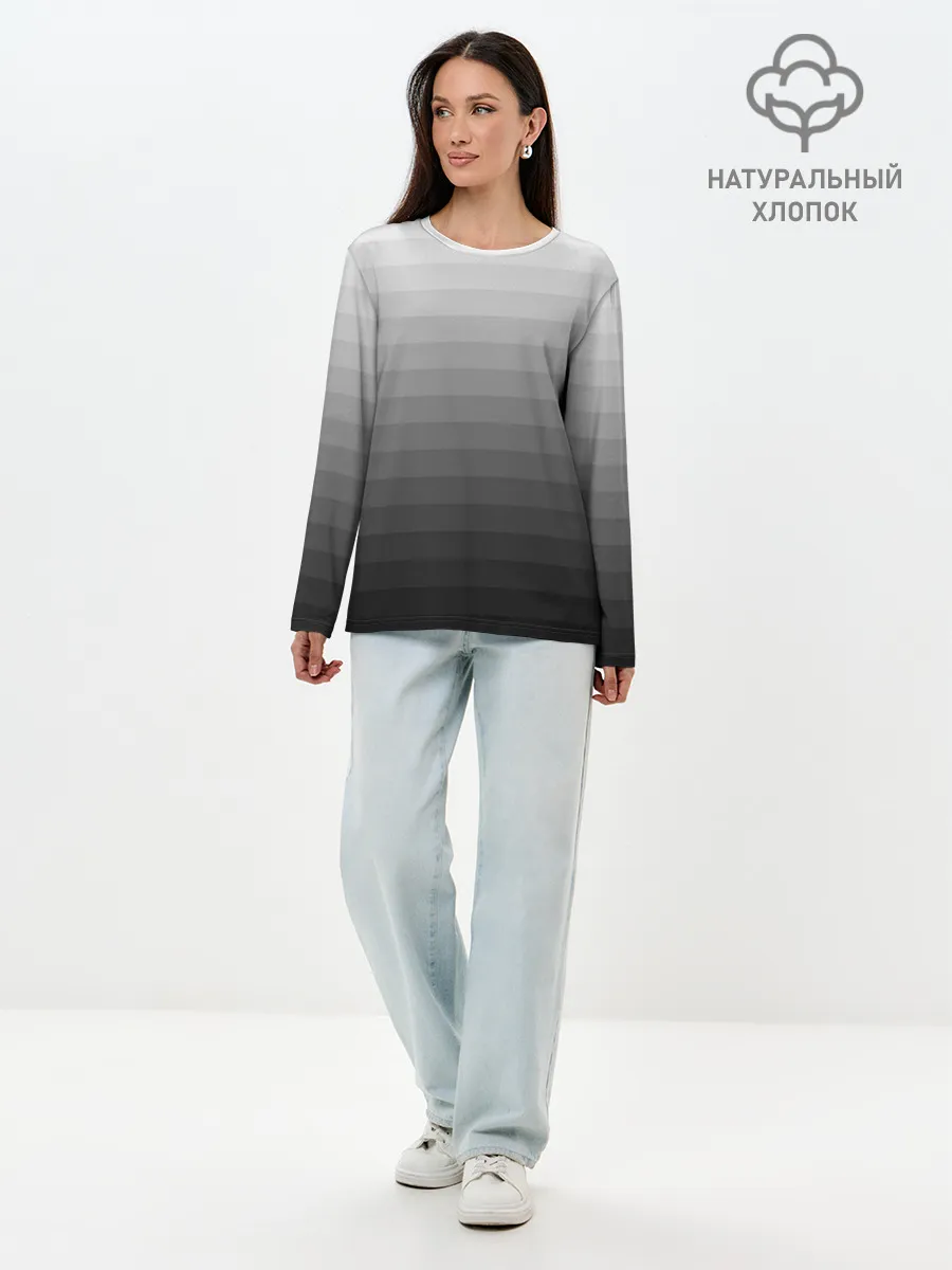 Лонгслив женский. Хлопок / Серые полосы