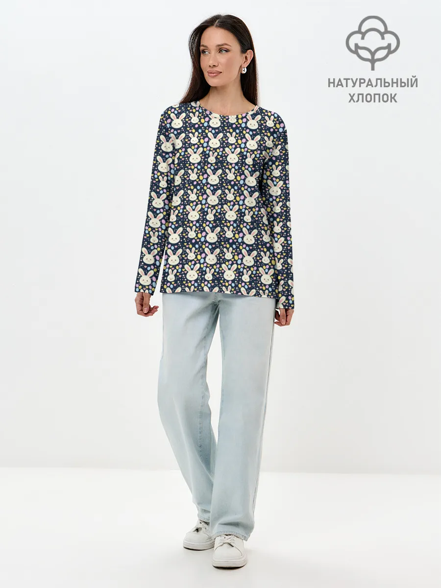 Лонгслив женский. Хлопок / Зайцы