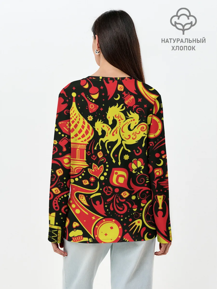 Лонгслив женский. Хлопок / Орнамент - Россия