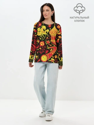 Лонгслив женский. Хлопок / Орнамент - Россия