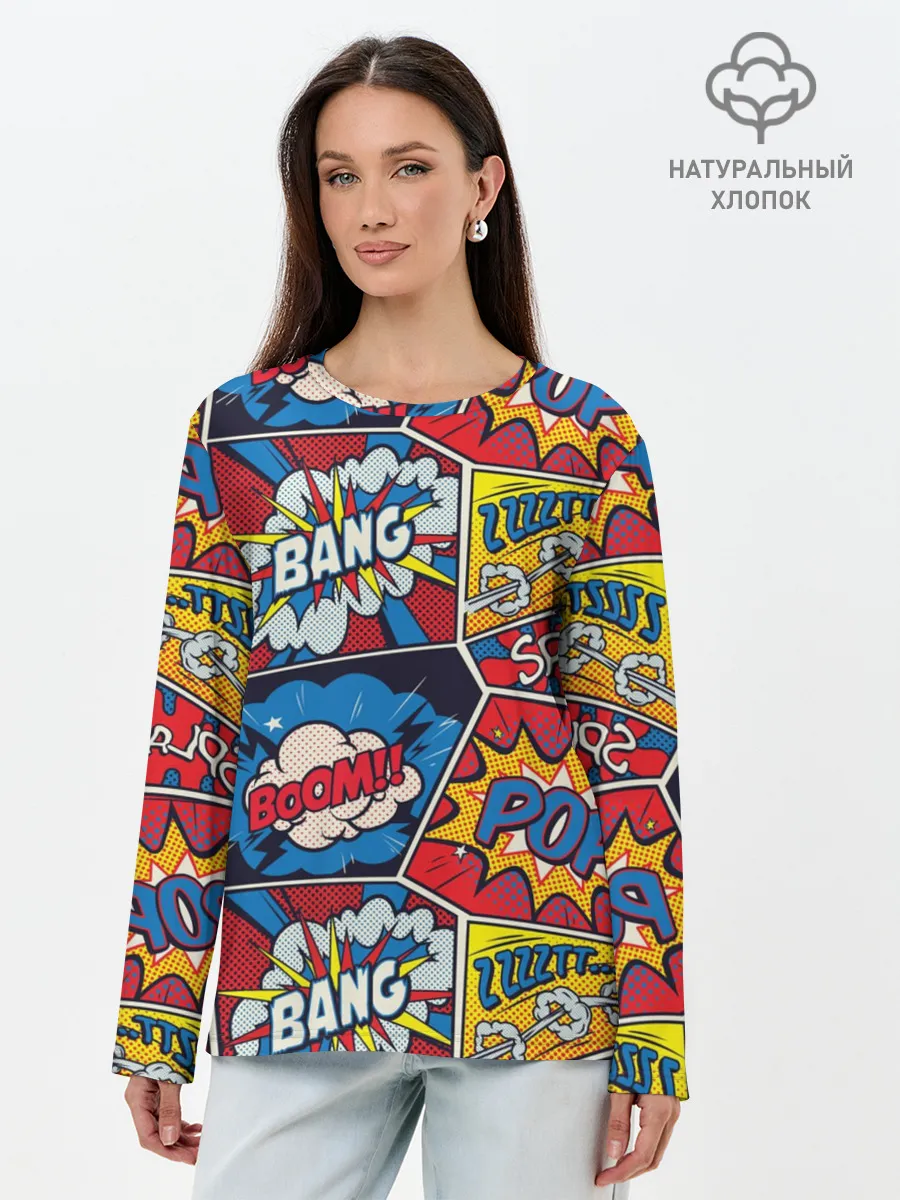 Лонгслив женский. Хлопок / Pop art pattern