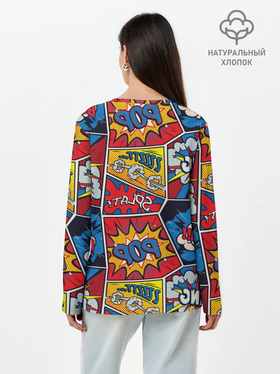 Лонгслив женский. Хлопок / Pop art pattern