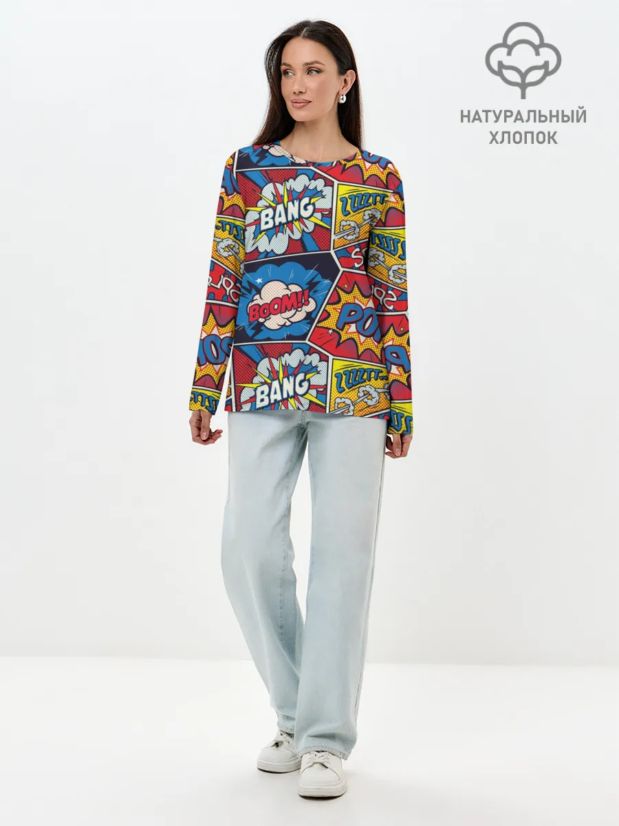 Лонгслив женский. Хлопок / Pop art pattern
