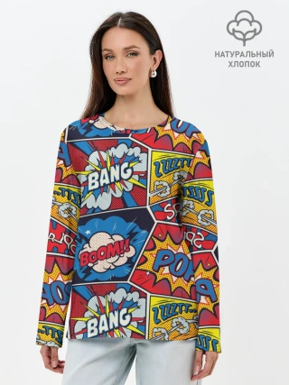 Лонгслив женский. Хлопок / Pop art pattern