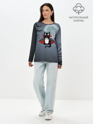 Лонгслив женский. Хлопок / Котик-готик