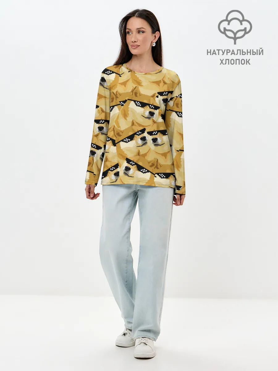 Лонгслив женский. Хлопок / Doge мем в deal with it очках