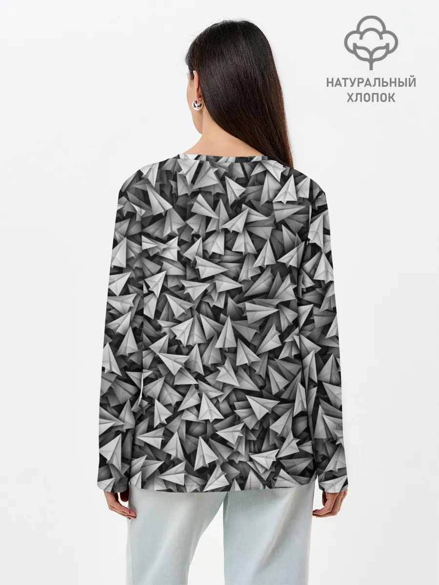 Лонгслив женский. Хлопок / Бумажные самолетики