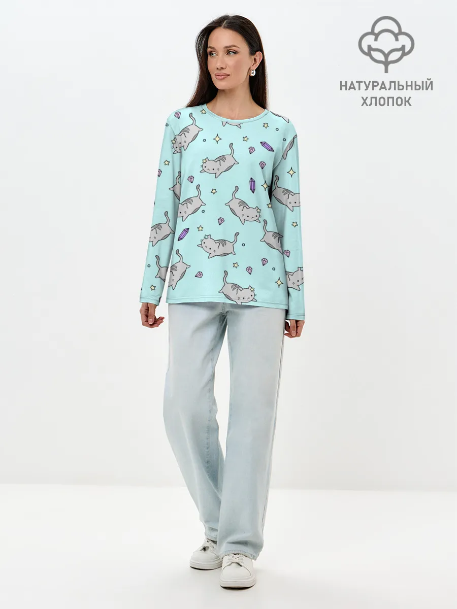 Лонгслив женский. Хлопок / Кавайные котики