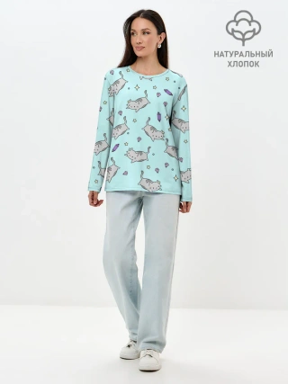 Лонгслив женский. Хлопок / Кавайные котики