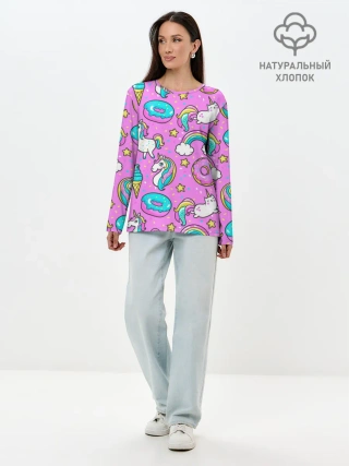 Лонгслив женский. Хлопок / Котики и Единороги