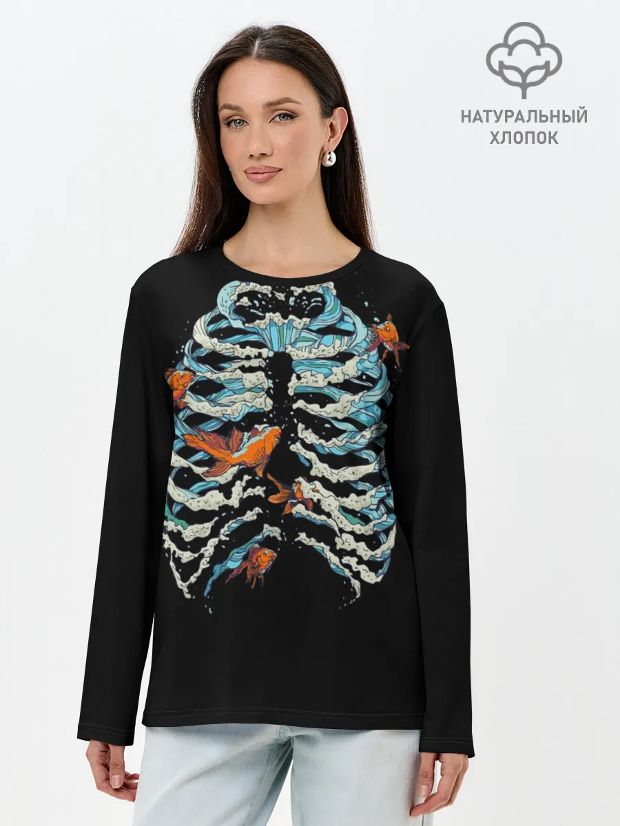 Лонгслив женский. Хлопок / Ребра из Воды