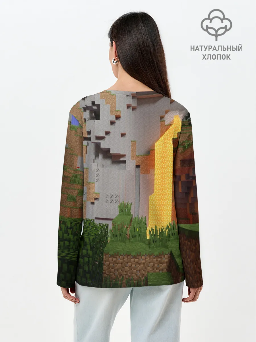 Лонгслив женский. Хлопок / Стив сражается с Эндердраконом