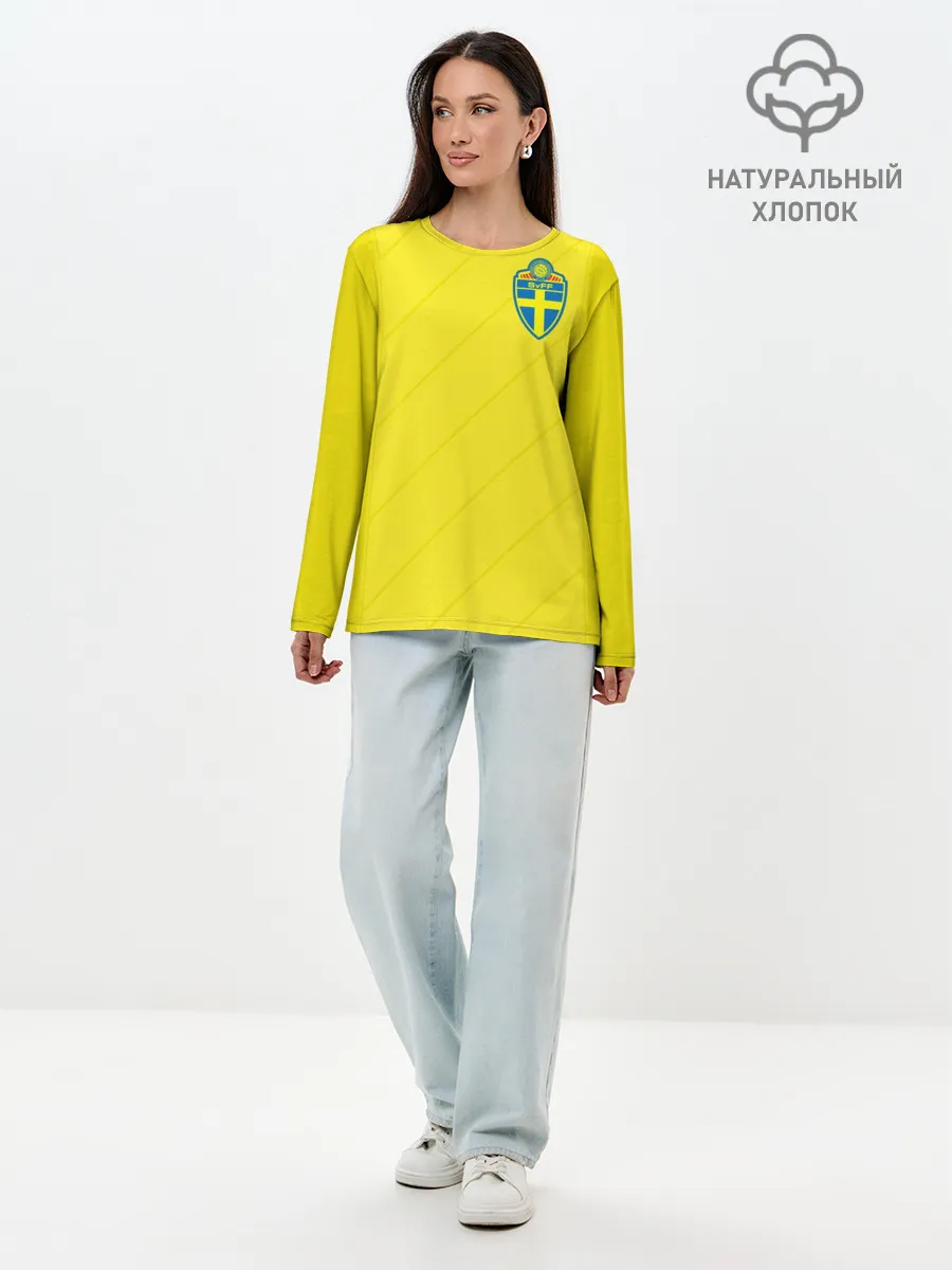 Лонгслив женский. Хлопок / Швеция домашняя форма ЧМ 2018