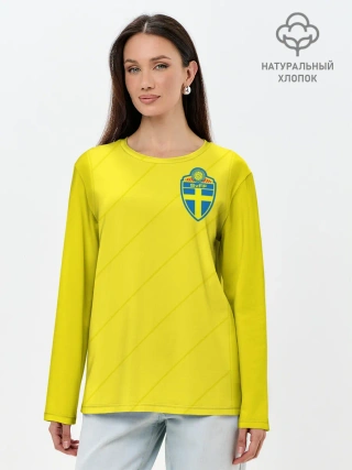 Лонгслив женский. Хлопок / Швеция домашняя форма ЧМ 2018