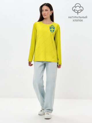 Лонгслив женский. Хлопок / Швеция домашняя форма ЧМ 2018