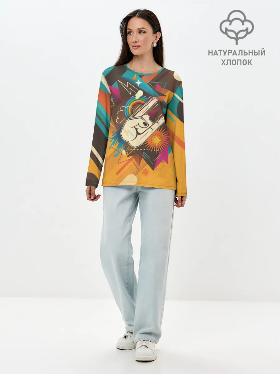 Лонгслив женский. Хлопок / Распальцовка music