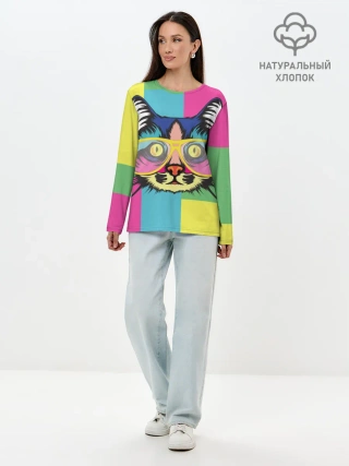 Лонгслив женский. Хлопок / Яркий Кот