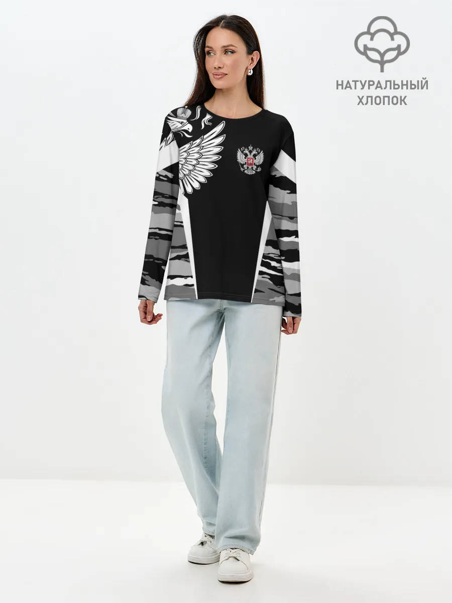Лонгслив женский. Хлопок / Камуфляж Россия