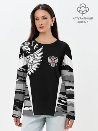 Лонгслив женский. Хлопок / Камуфляж Россия