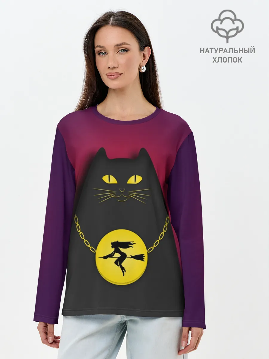 Лонгслив женский. Хлопок / Кот Бегемот