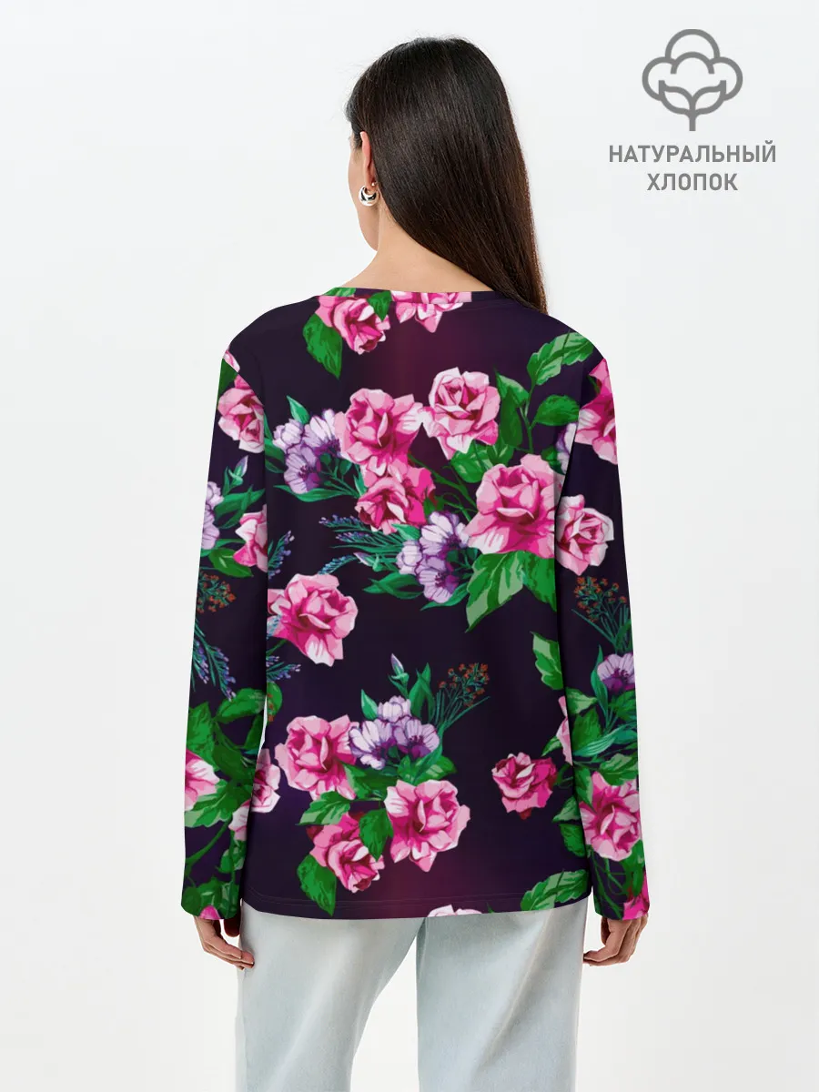 Лонгслив женский. Хлопок / Розы