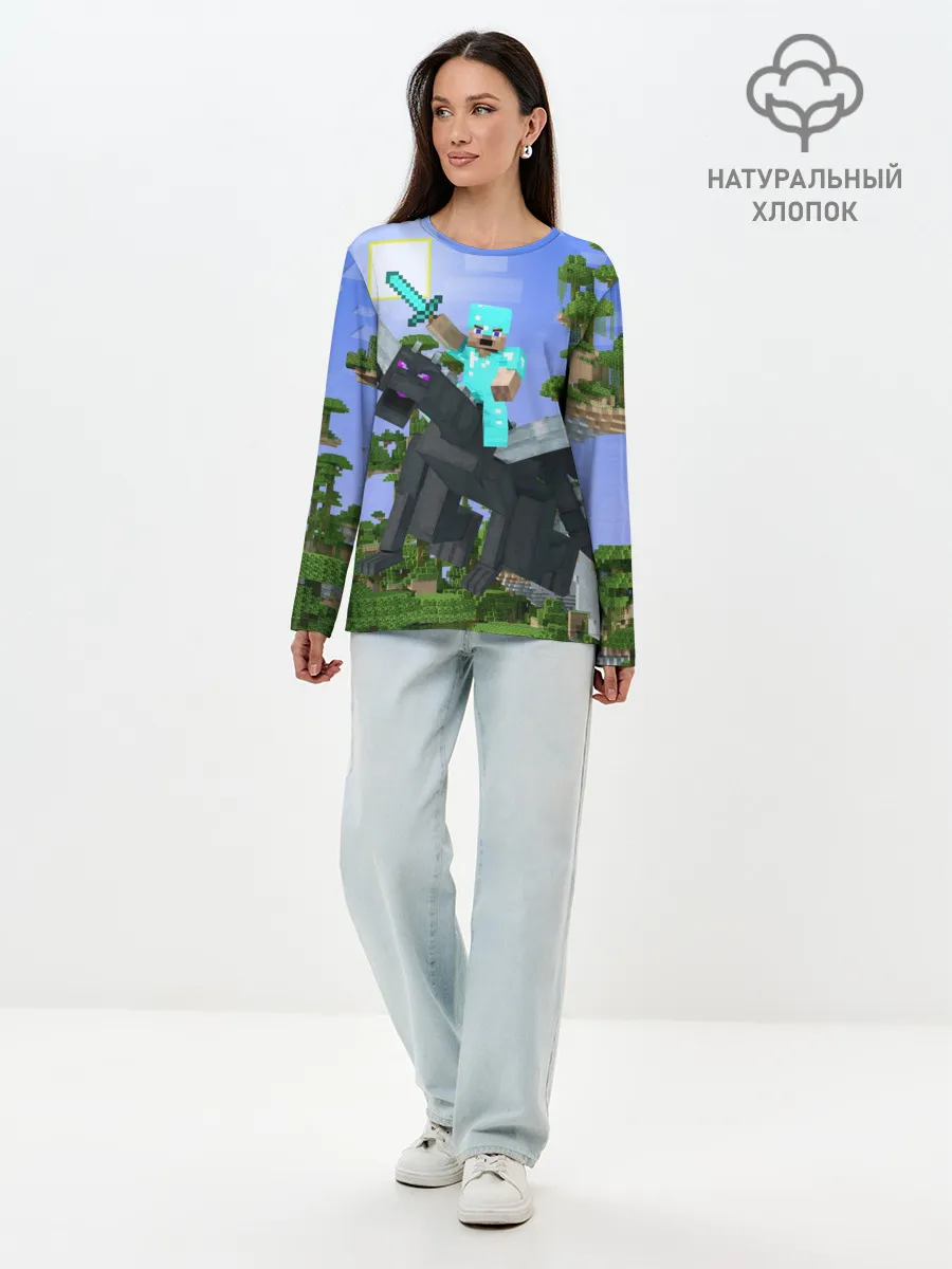 Лонгслив женский. Хлопок / Стив среди парящих островов.